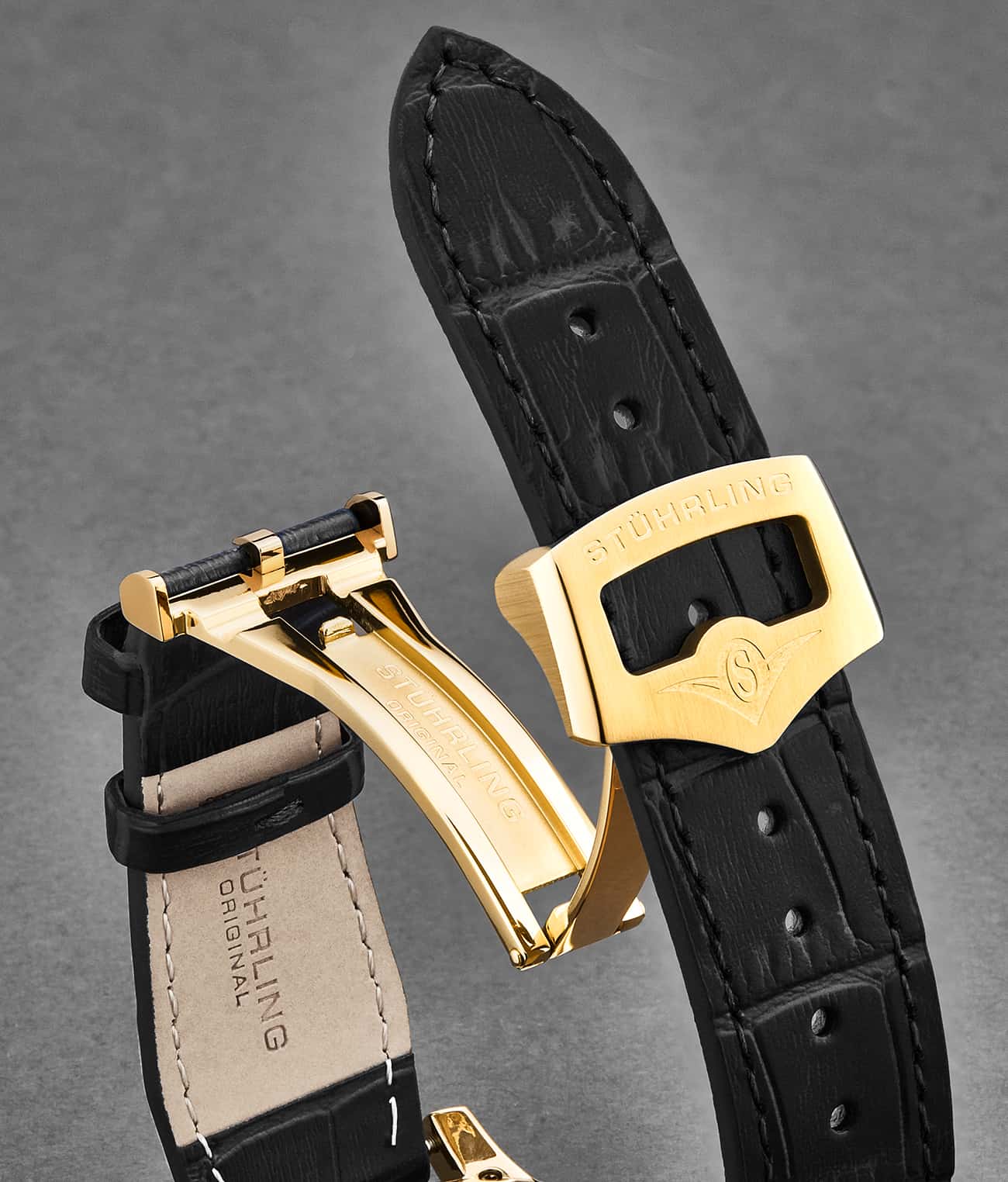 Stührling 22mm Leather Strap with Stainless Steel Deployant Buckle - Image 13