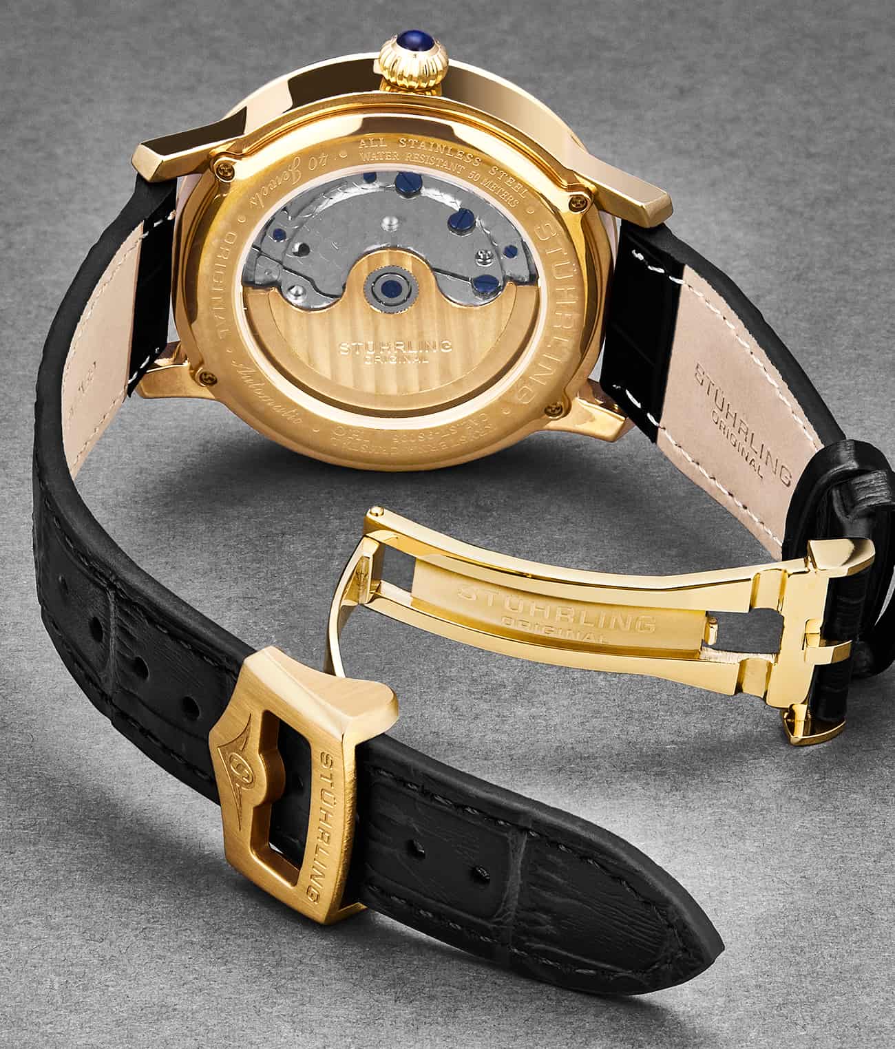 Stührling 22mm Leather Strap with Stainless Steel Deployant Buckle - Image 14