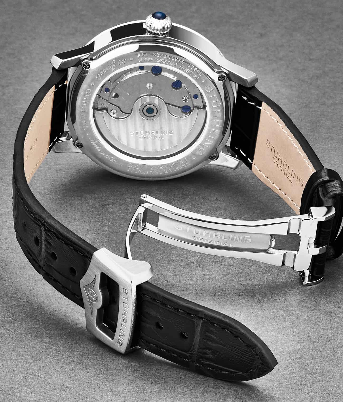 Stührling 22mm Leather Strap with Stainless Steel Deployant Buckle - Image 24