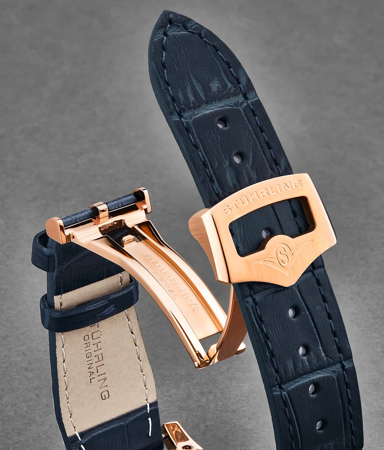 Stührling 22mm Leather Strap with Stainless Steel Deployant Buckle - Image 43