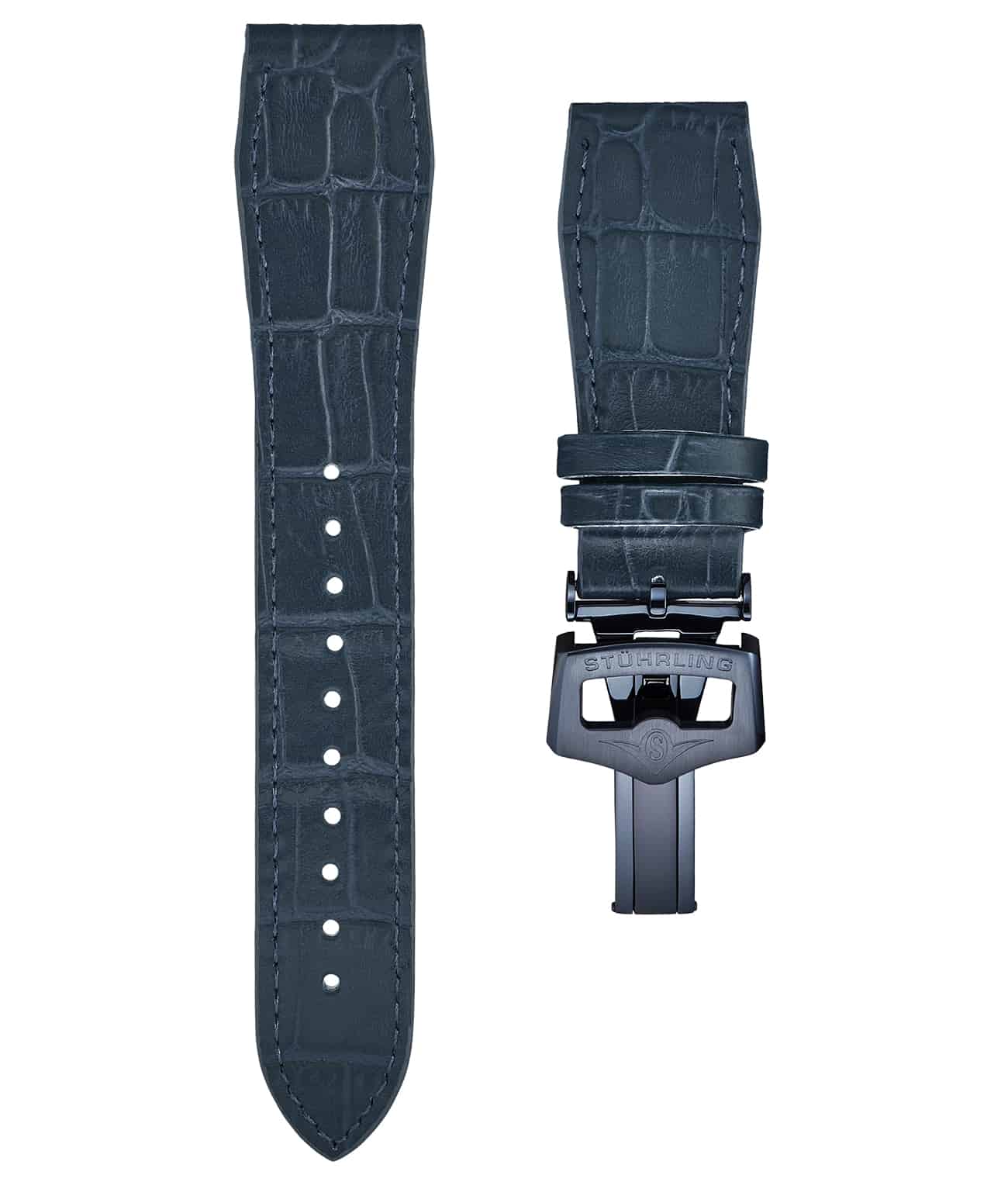 Stührling 22mm Leather Strap with Stainless Steel Deployant Buckle - Image 47