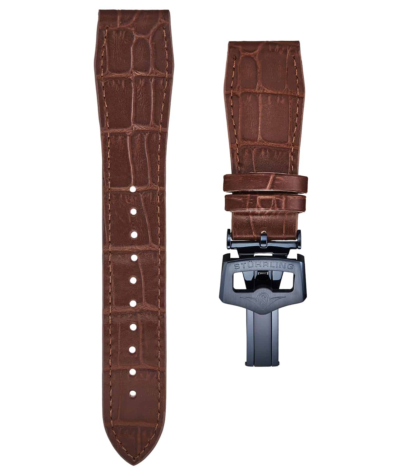 Stührling 22mm Leather Strap with Stainless Steel Deployant Buckle - Image 52