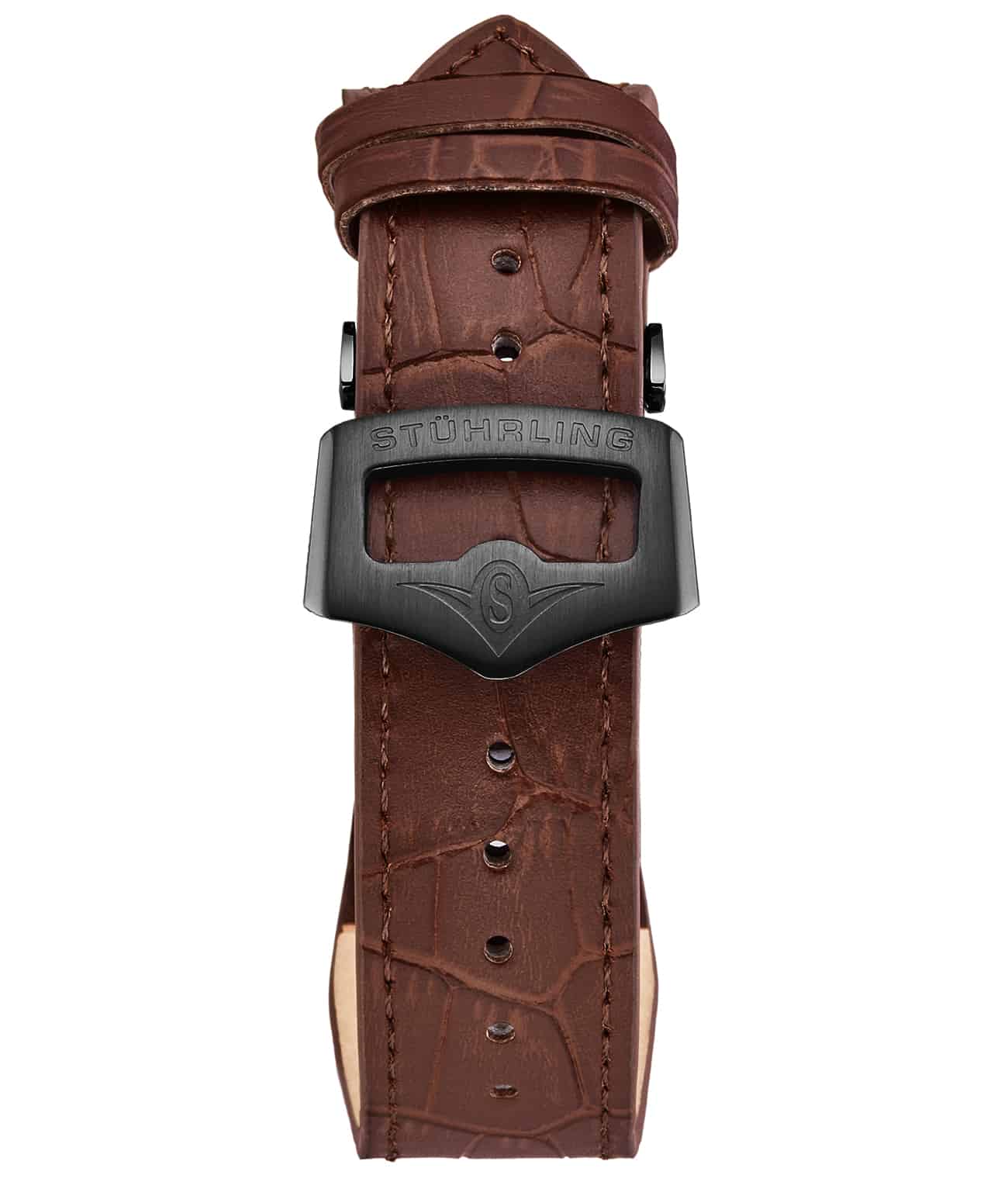 Stührling 22mm Leather Strap with Stainless Steel Deployant Buckle - Image 56