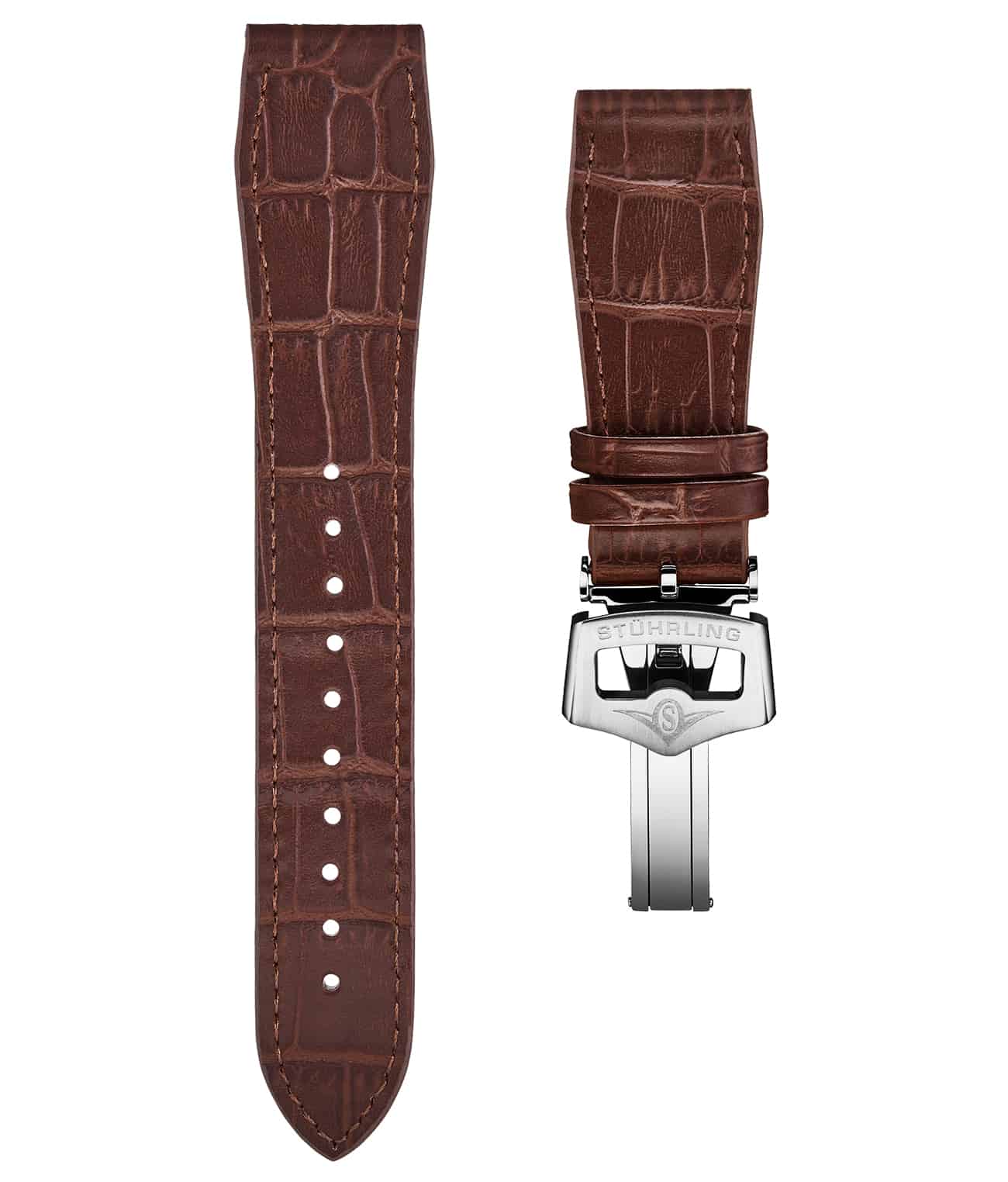 Stührling 22mm Leather Strap with Stainless Steel Deployant Buckle - Image 62