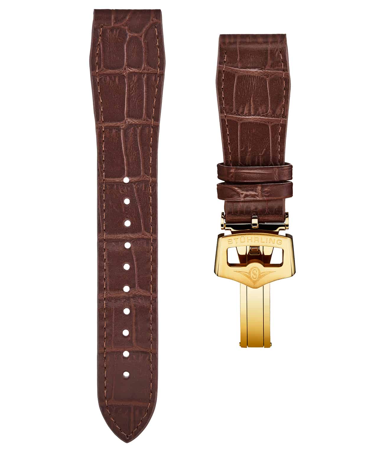 Stührling 22mm Leather Strap with Stainless Steel Deployant Buckle - Image 66