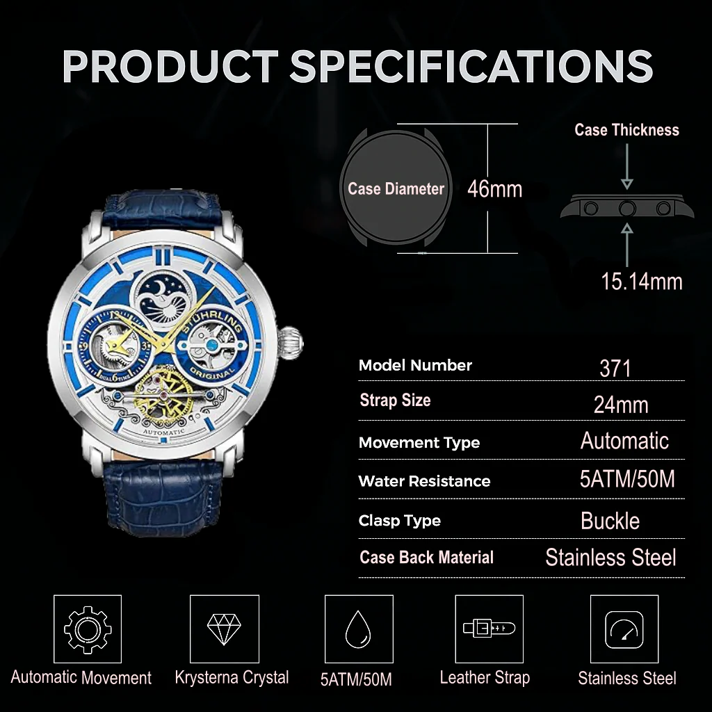 Stührling Luciano 371A Automatic 46mm Skeleton - Image 5