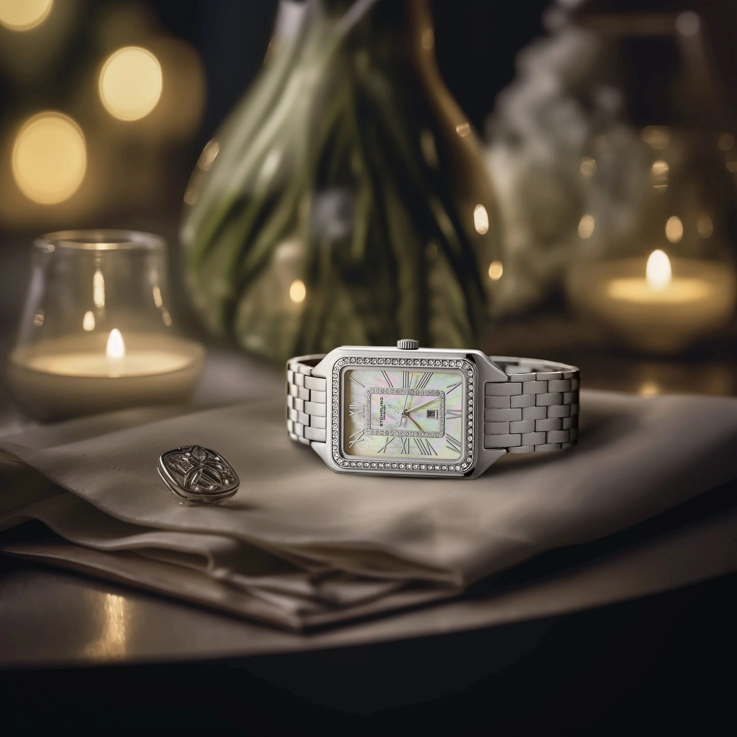 Stührling Lustra 4061 Rectangle Quartz Fashion Watch with Crystals 32mm - Image 3