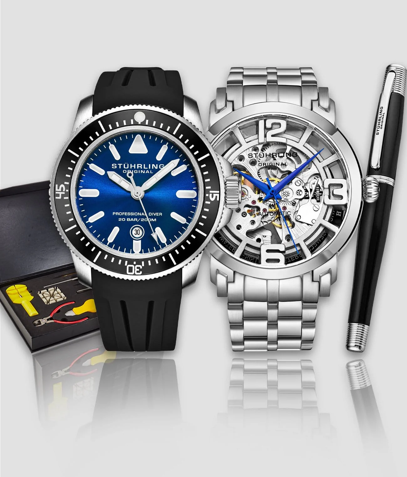 Stührling Maritimer 935.02, Winchester 3964.1, Signature Pen, and Watch Tool Kit