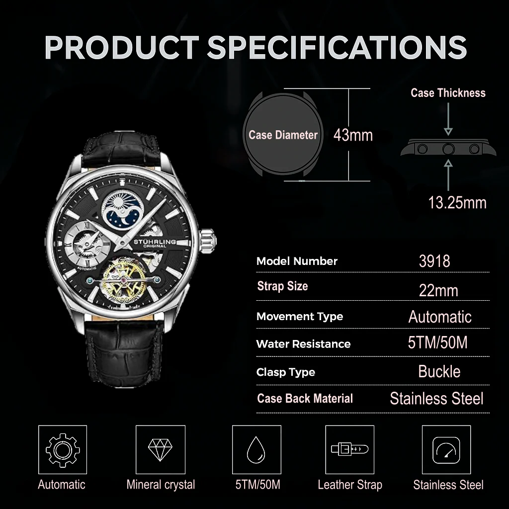 Stührling Special Reserve 3918 Automatic 43mm Skeleton - Image 56
