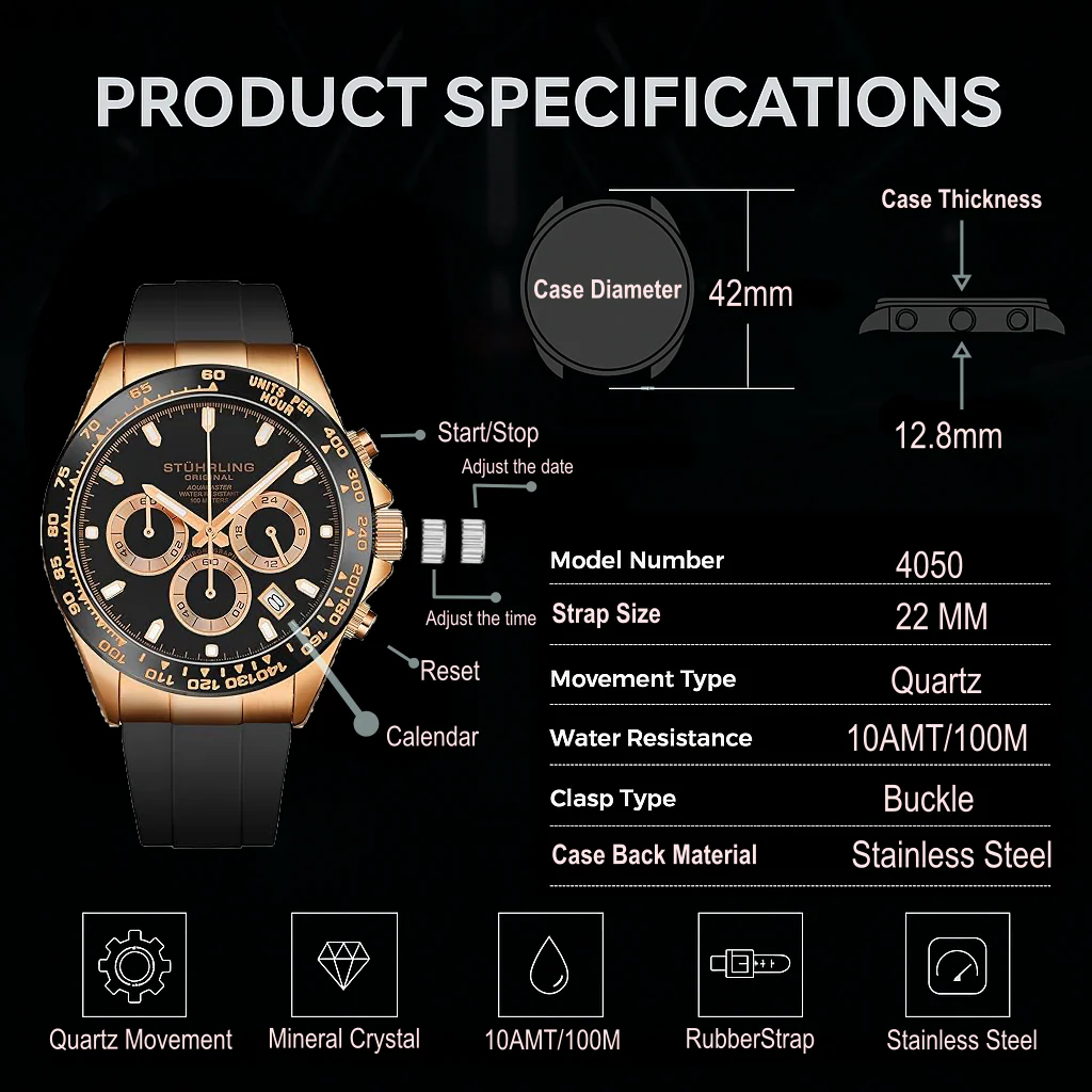 Stührling Aquamaster 4050 Chronograph Watch 42mm - Image 15