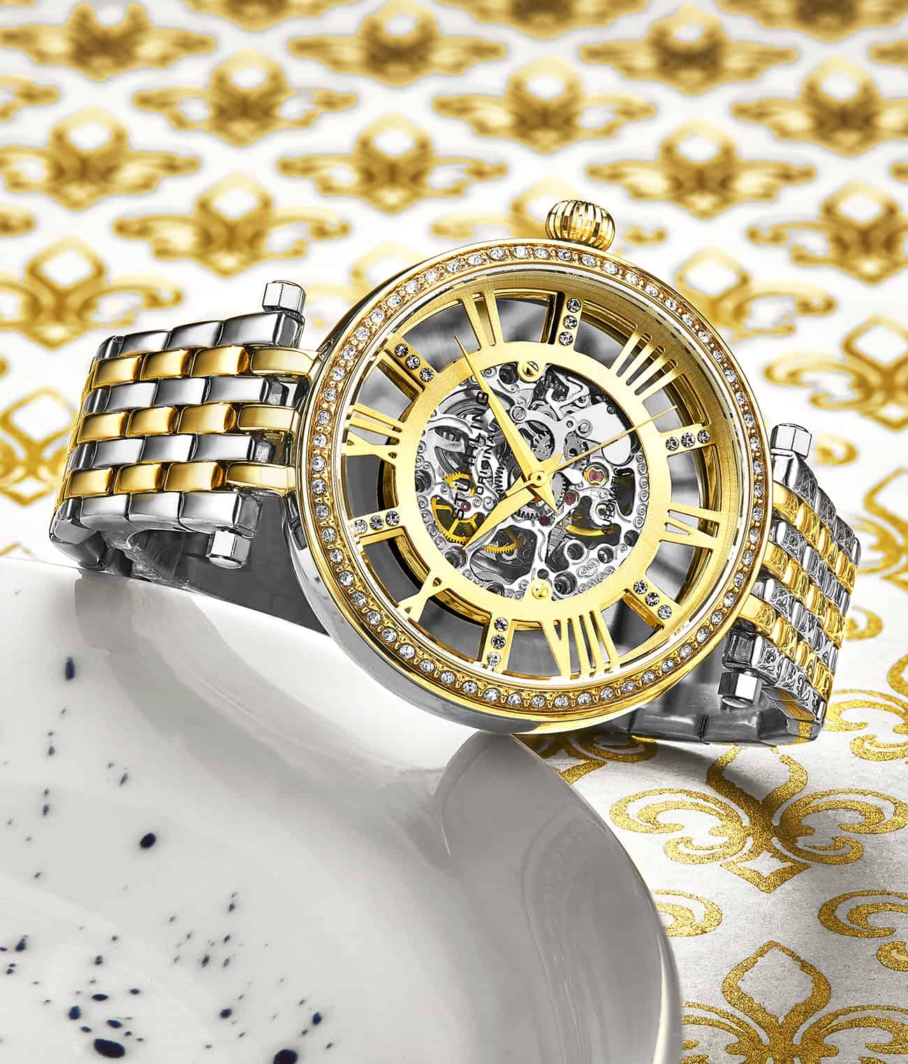 Stührling Stunning Gold Combo Skeletons Duo with Signature Pen and Stud Earring - Image 13