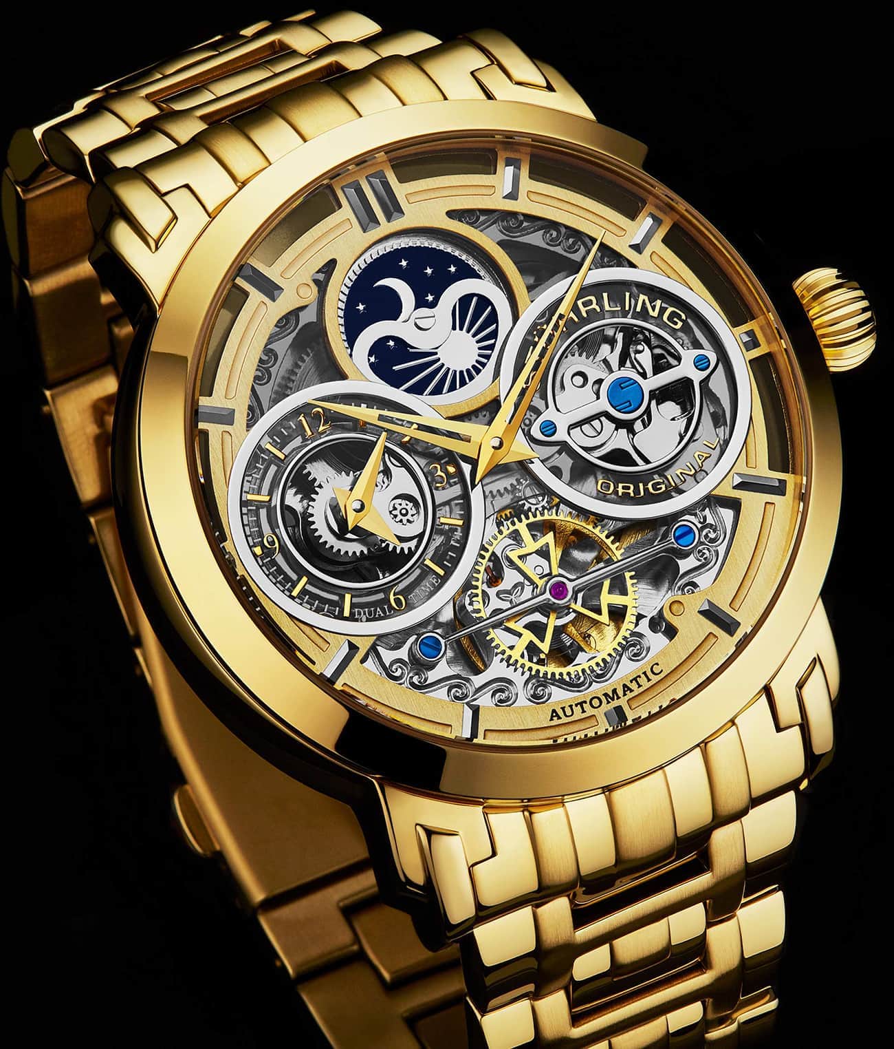 Stührling Stunning Gold Combo Skeletons Duo with Signature Pen and Stud Earring - Image 4