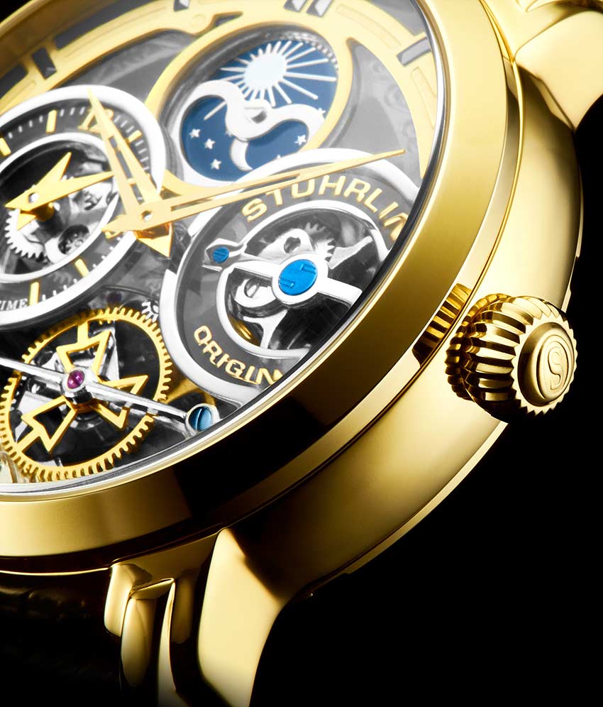 Stührling Stunning Gold Combo Skeletons Duo with Signature Pen and Stud Earring - Image 7