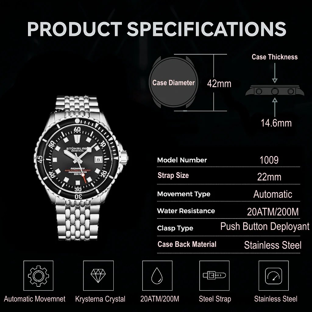 Stührling Swiss Automatic Radiance 1009 42mm Diver - Image 12