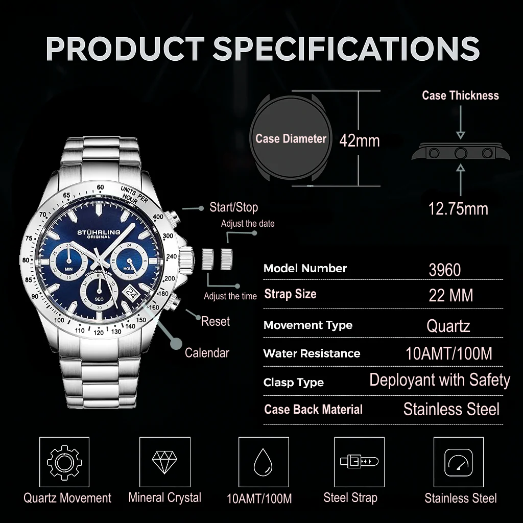 Stührling Ultima 3960 Quartz 42mm Chronograph - Image 40