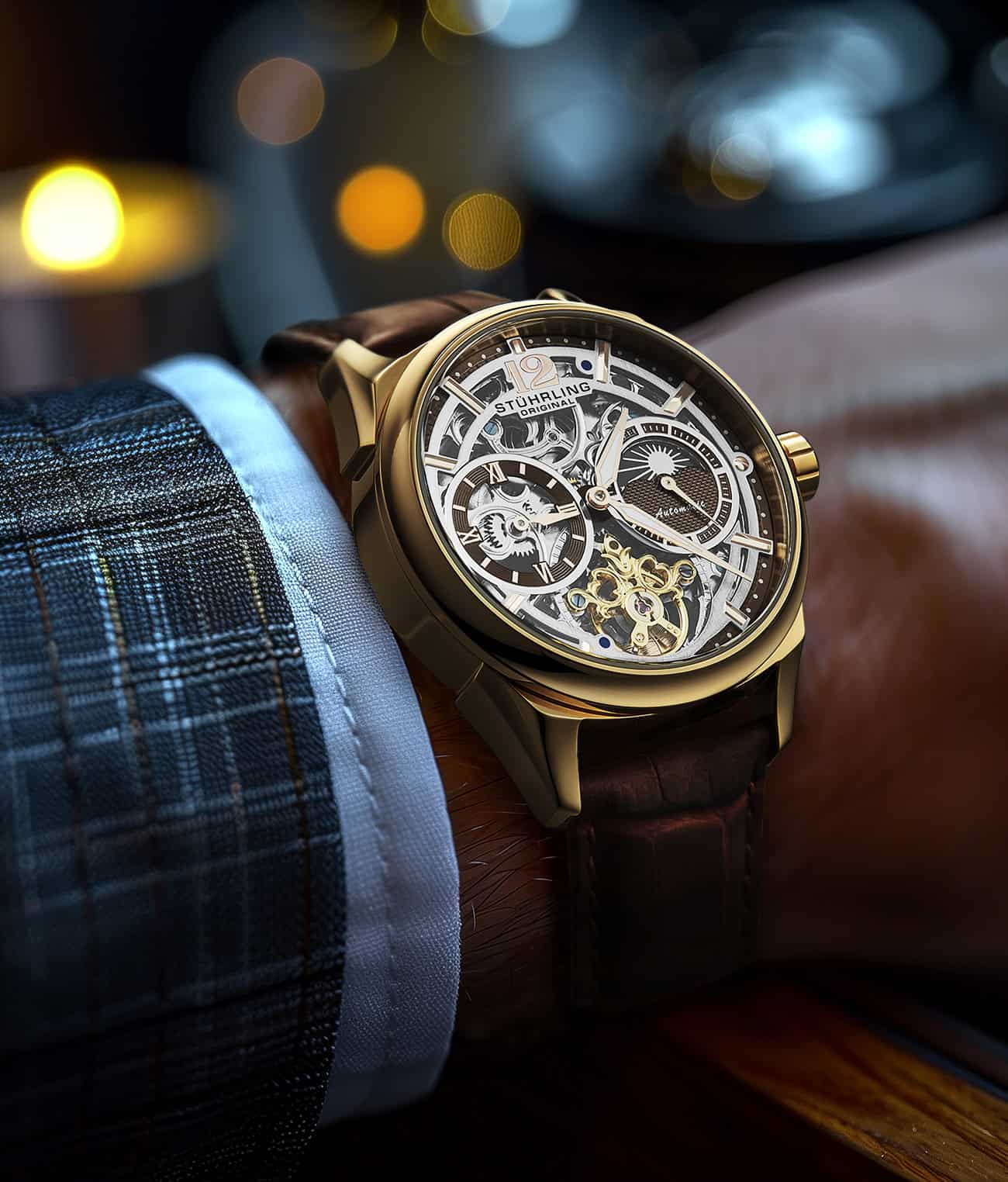 Stührling Vanguard 1019  Dual Time Automatic 42mm Skeleton - Image 21