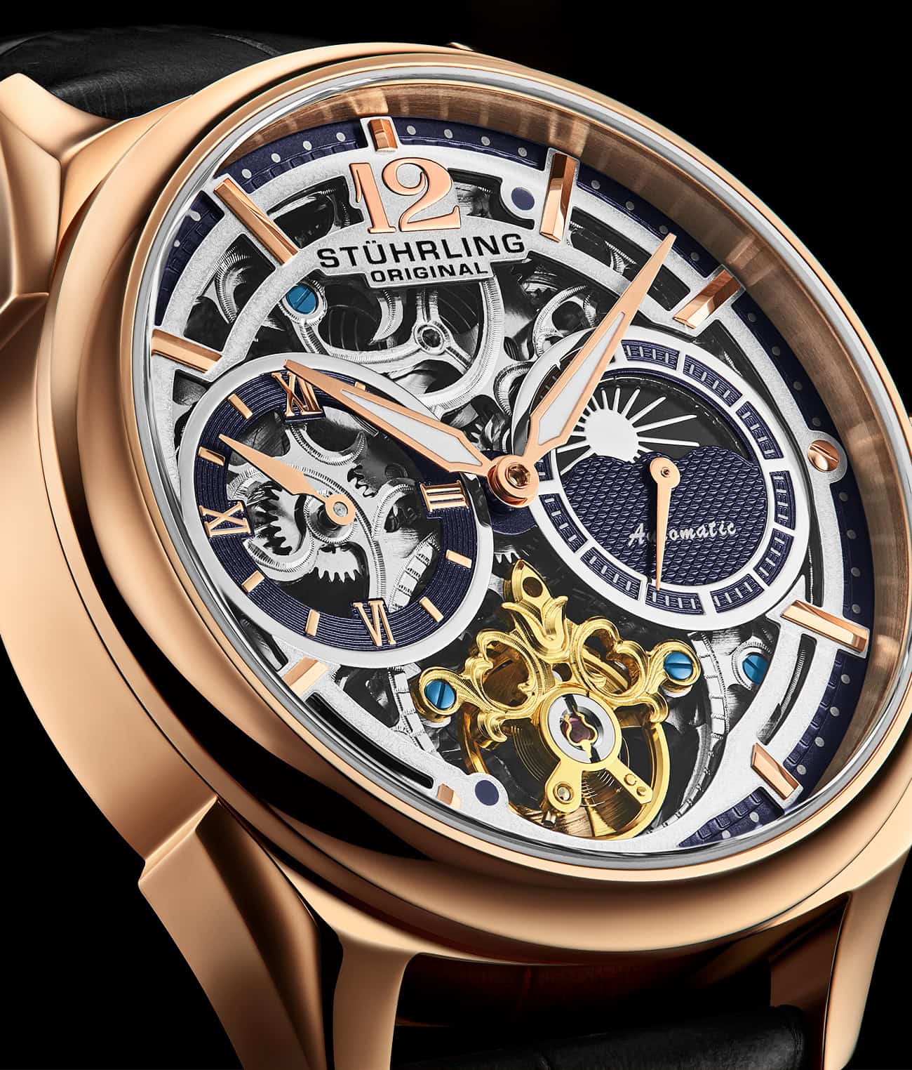 Stührling Vanguard 1019  Dual Time Automatic 42mm Skeleton - Image 24