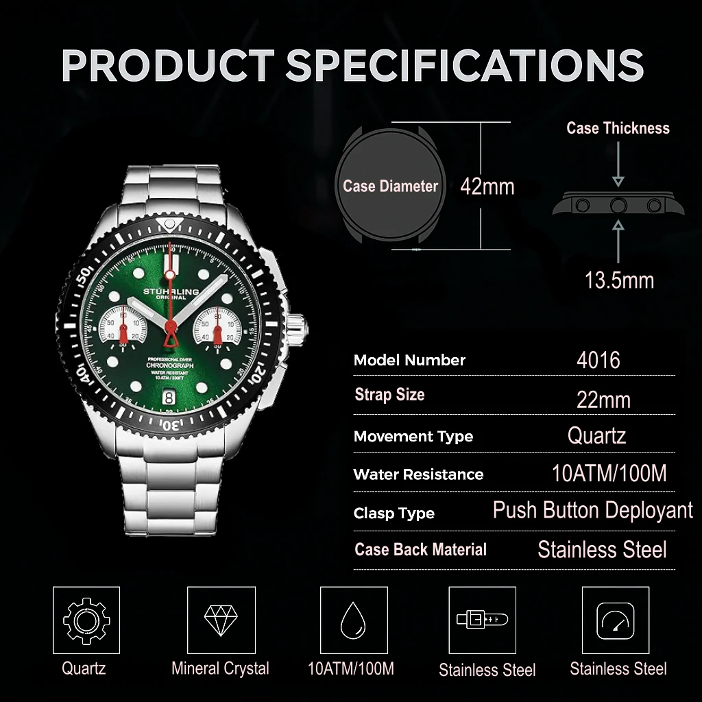 Stührling Velocity 4016 Quartz 42mm Chronograph - Image 17