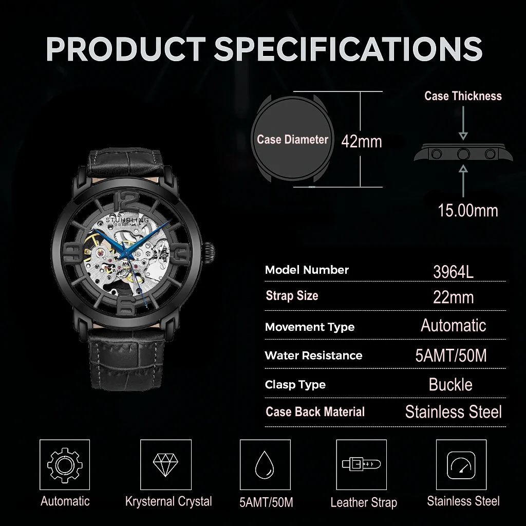 Stührling Winchester 3964L Automatic 42mm Skeleton - Image 36